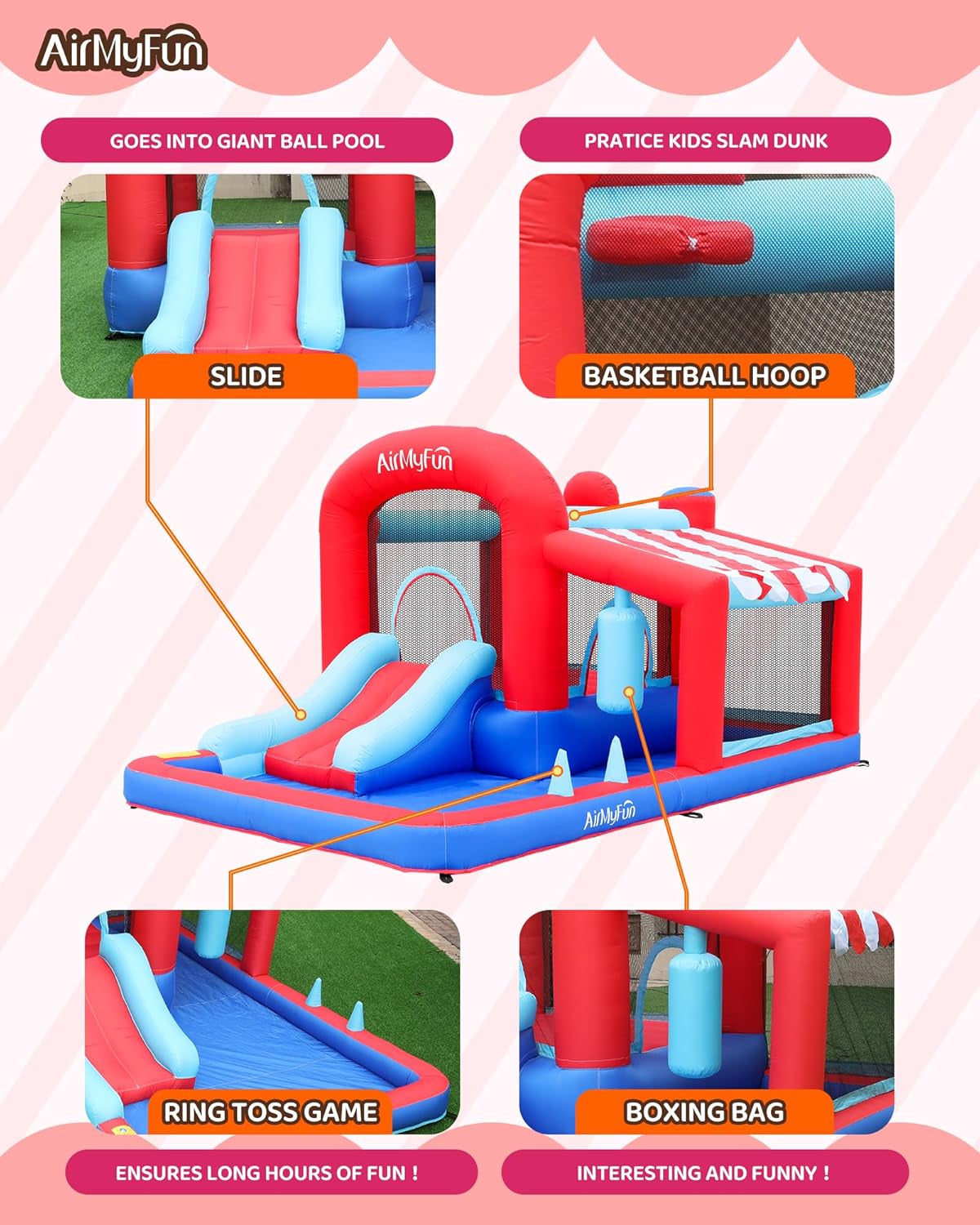 Inflatable Bounce House with Slide, Jumping Castle with