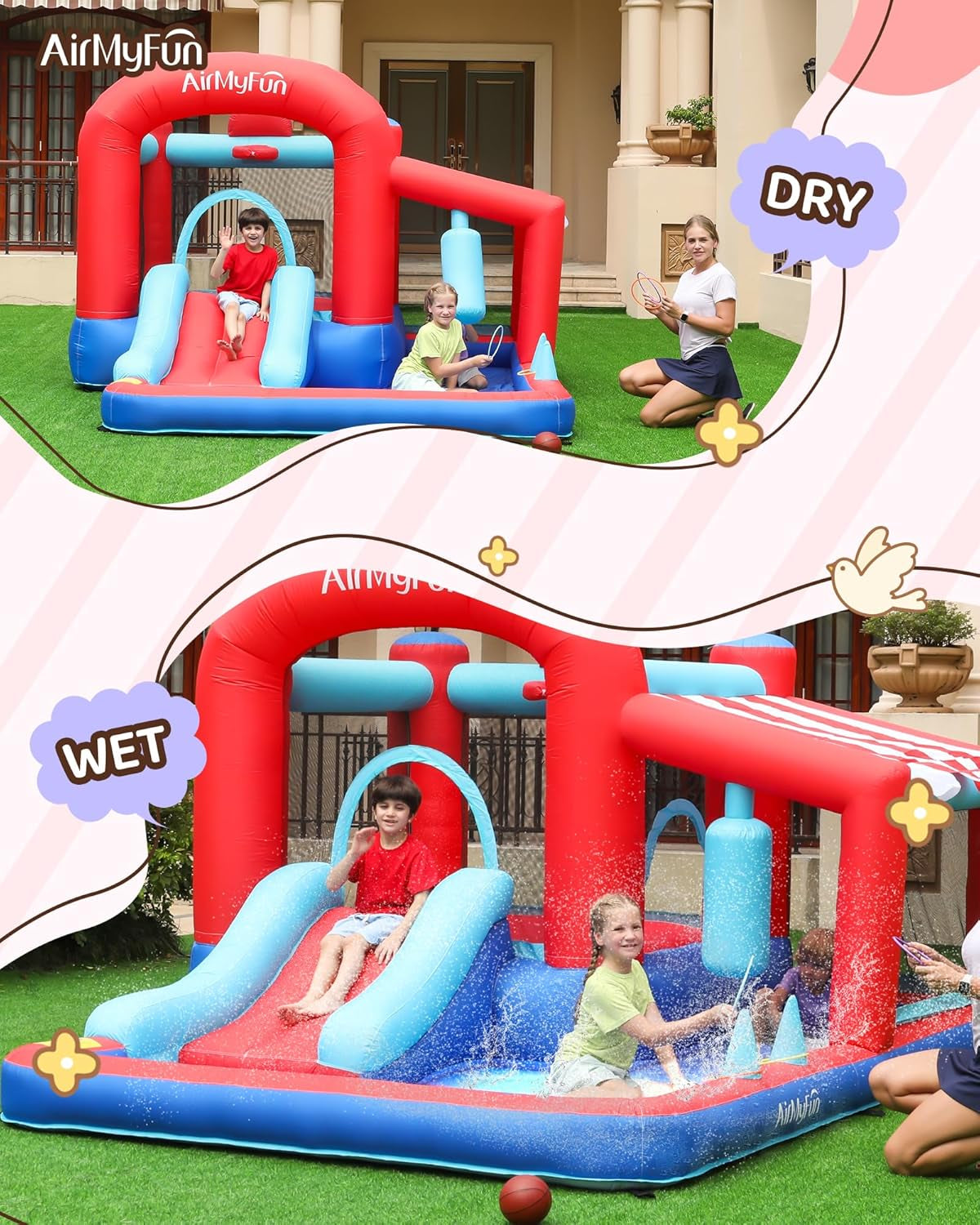 Inflatable Bounce House with Slide, Jumping Castle with