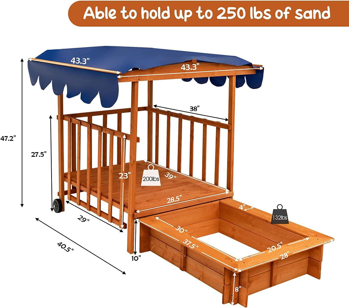 3 in 1 Kids Sandbox with Playhouse and Canopy, Wooden Cedar Bottomless