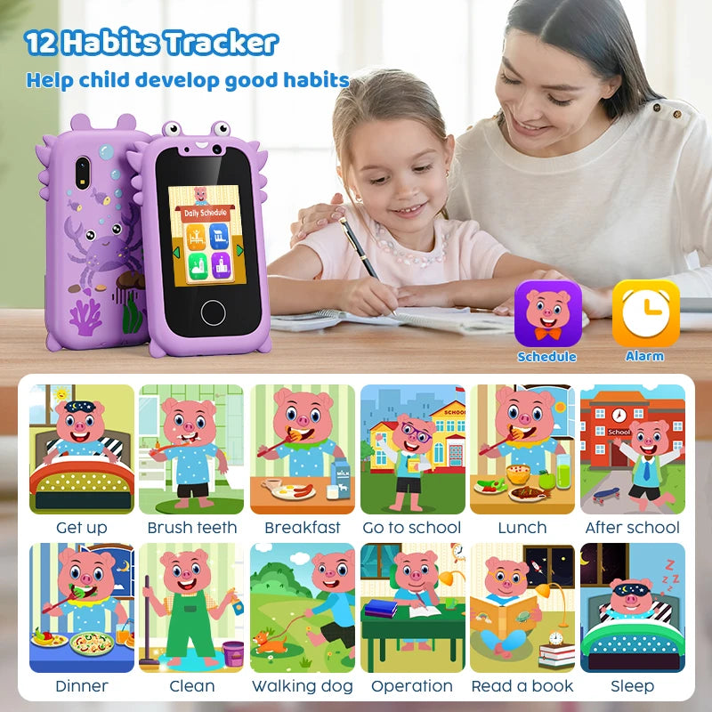 Kids Smart Phone Educational Toys Children Musical Player MP3 Dual Camera Selfie With 512MB Card Touchscreen .