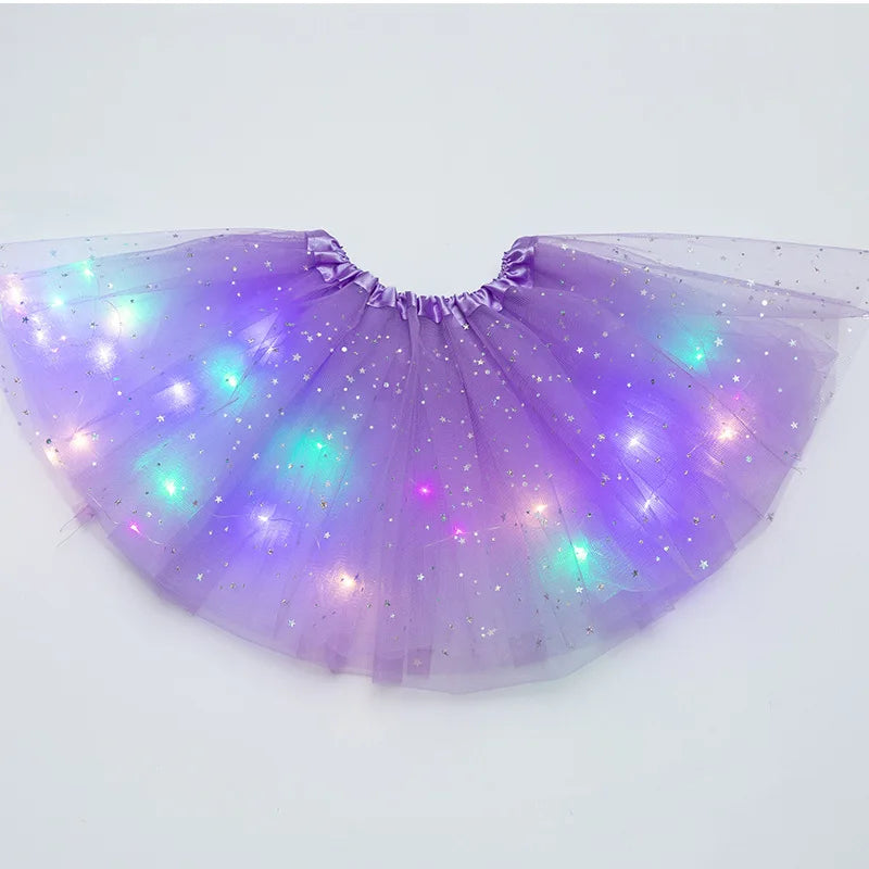 LED Glowing Light Kids Girls Princess Tutu Skirts