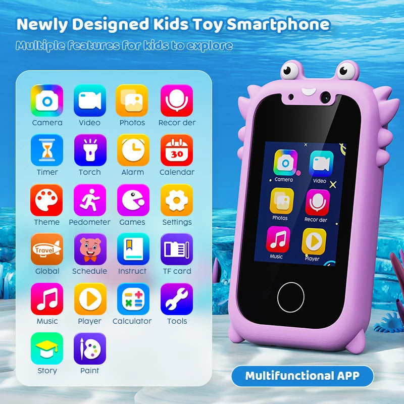 Kids Smart Phone Educational Toys Children Musical Player MP3 Dual Camera Selfie With 512MB Card Touchscreen .