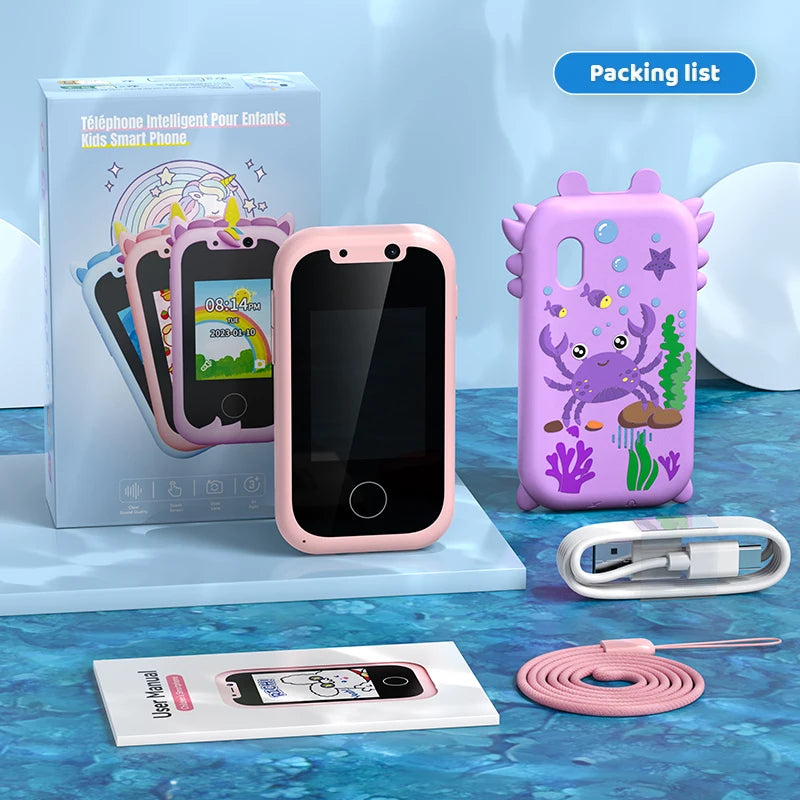 Kids Smart Phone Educational Toys Children Musical Player MP3 Dual Camera Selfie With 512MB Card Touchscreen .