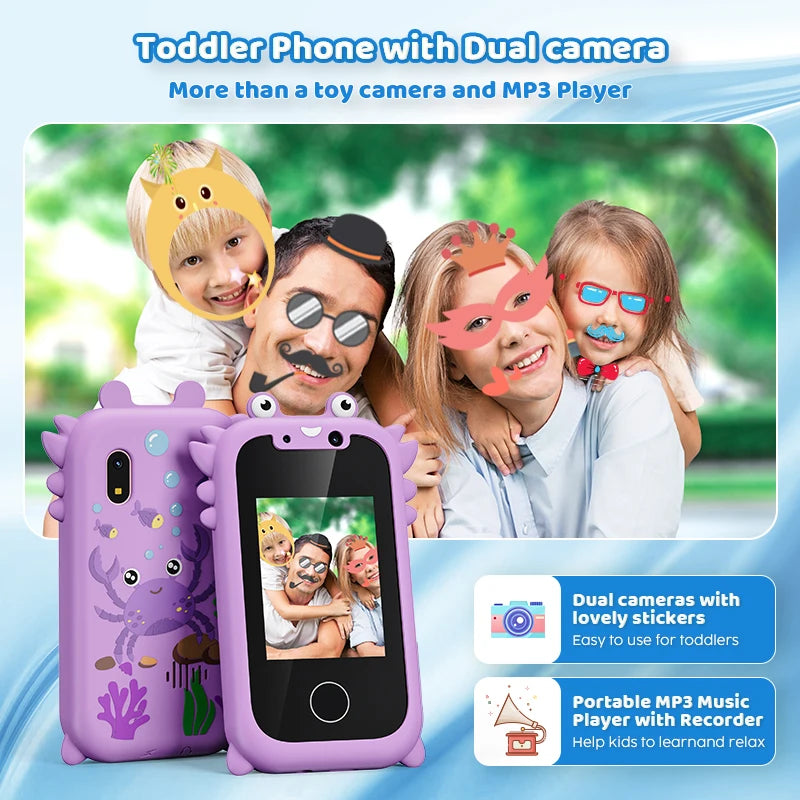 Kids Smart Phone Educational Toys Children Musical Player MP3 Dual Camera Selfie With 512MB Card Touchscreen .