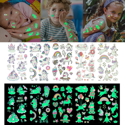 5pcs Luminous Glow Unicorn Cute Pattern Waterproof Temporary Tattoo Stickers