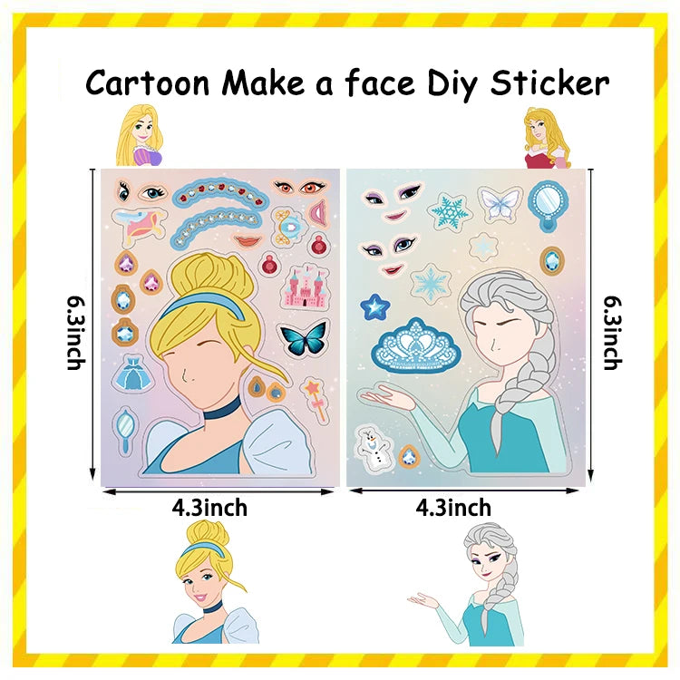 32Sheets Children DIY Puzzle Sticker Princess Face Funny Cartoon Assemble Stickers Kids Toys Boys Girls Gifts