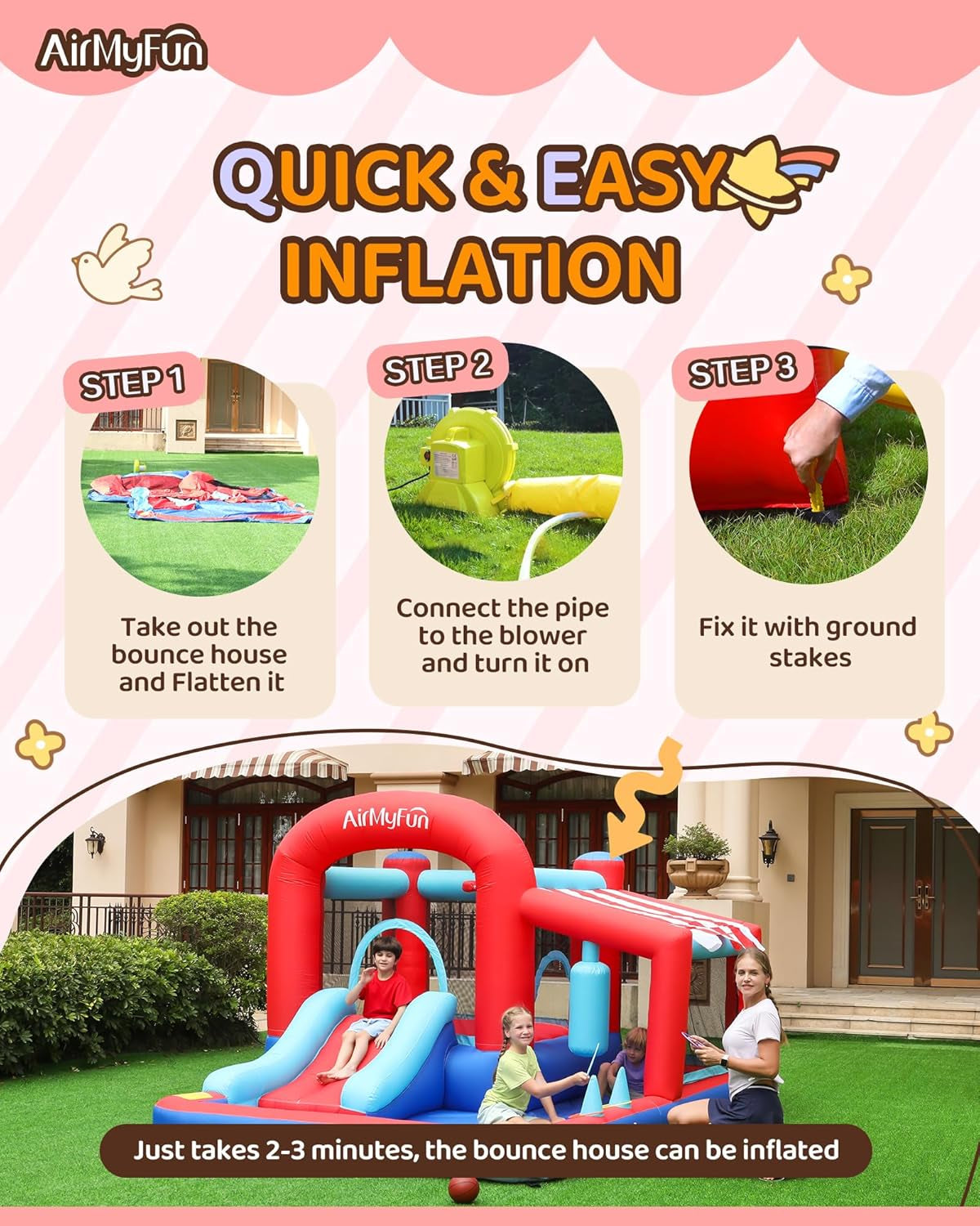 Inflatable Bounce House with Slide, Jumping Castle with