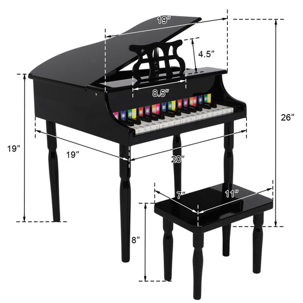 Wooden 30-key Children's Piano with Music Stand